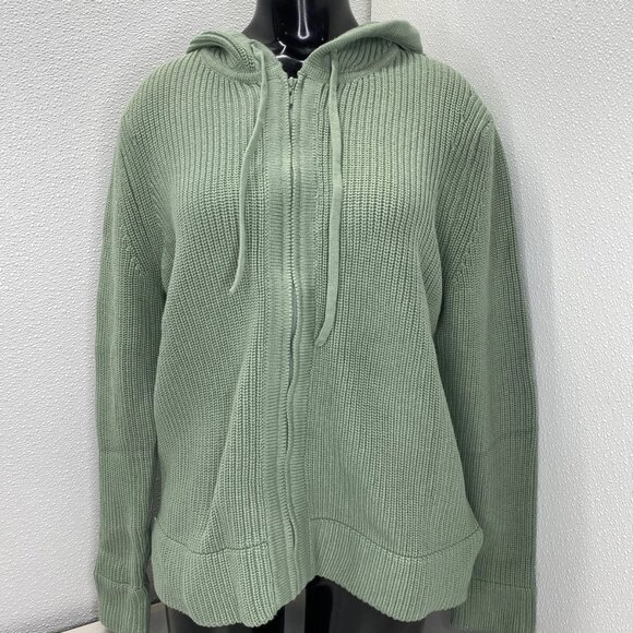 NEW PURA Cashmere Women's Full Zip Hoodie Fisherman Sweater Sage Green Size M - Picture 1 of 13